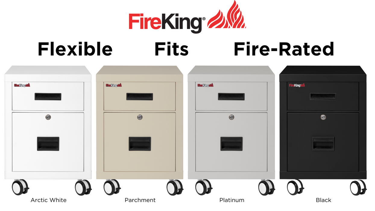 FireKing Mobile Pedestal Legal/Letter File Cabinet - 1-Hour Fire Rated - 4 Colors