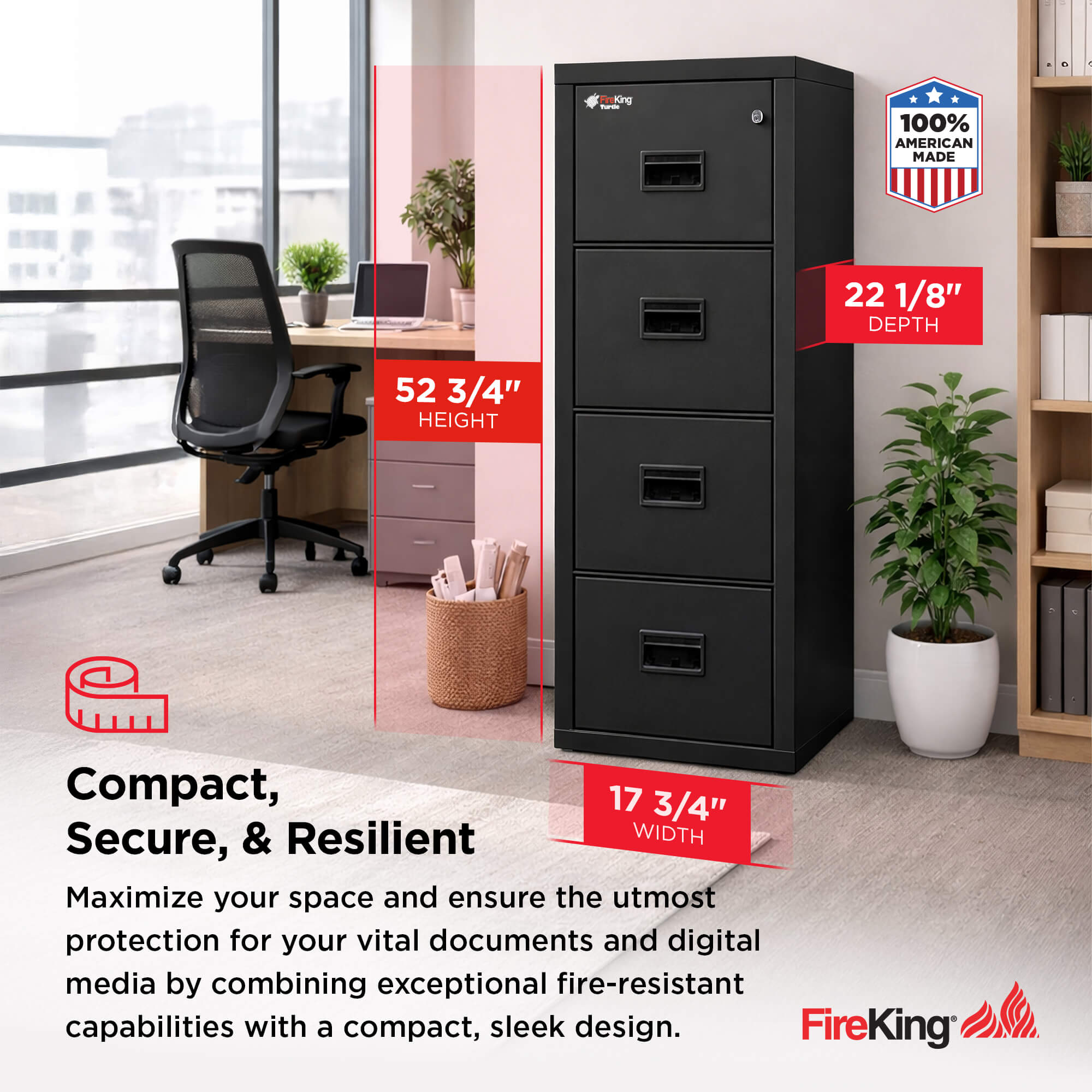 FireKing Turtle Series - Space Saving Vertical File Cabinet - 1-Hour Fire Rated - 2 or 4 Drawers - Multiple Colors