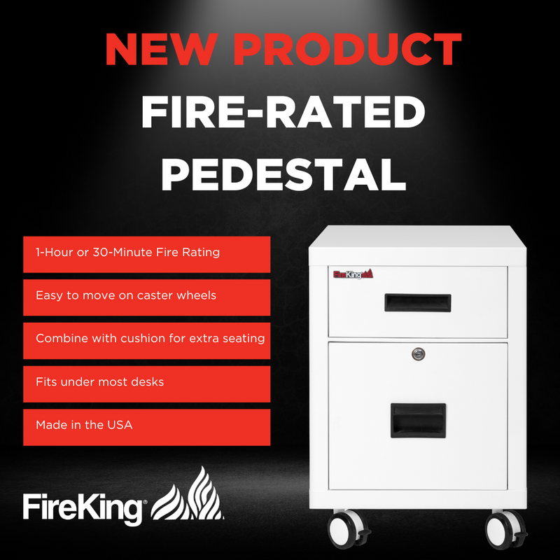 FireKing Mobile Pedestal Legal/Letter File Cabinet - 1-Hour Fire Rated - 4 Colors