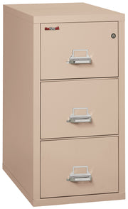 FireKing vertical filing cabinet in light brown