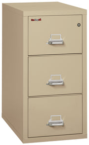 FireKing vertical filing cabinet in tan/beige with five drawers