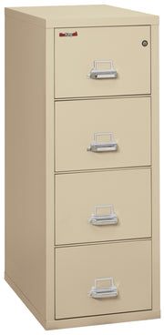 FireKing vertical filing cabinet with five drawers in light tan color