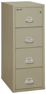 FireKing vertical filing cabinet in tan/beige with five drawers