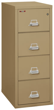 FireKing vertical filing cabinet in light tan with five drawers