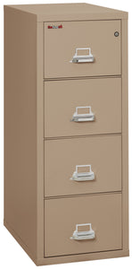 Beige 3-drawer filing cabinet with lock visible on top drawer.