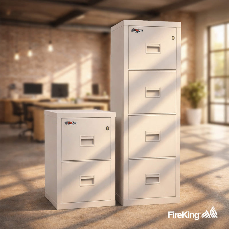 FireKing Turtle Series - Space Saving Vertical File Cabinet - 1-Hour Fire Rated - 2 or 4 Drawers - Multiple Colors