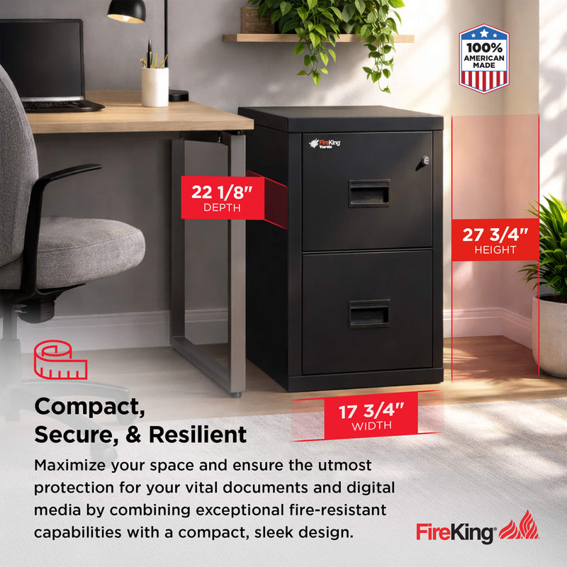 FireKing Turtle Series - Space Saving Vertical File Cabinet - 1-Hour Fire Rated - 2 or 4 Drawers - Multiple Colors