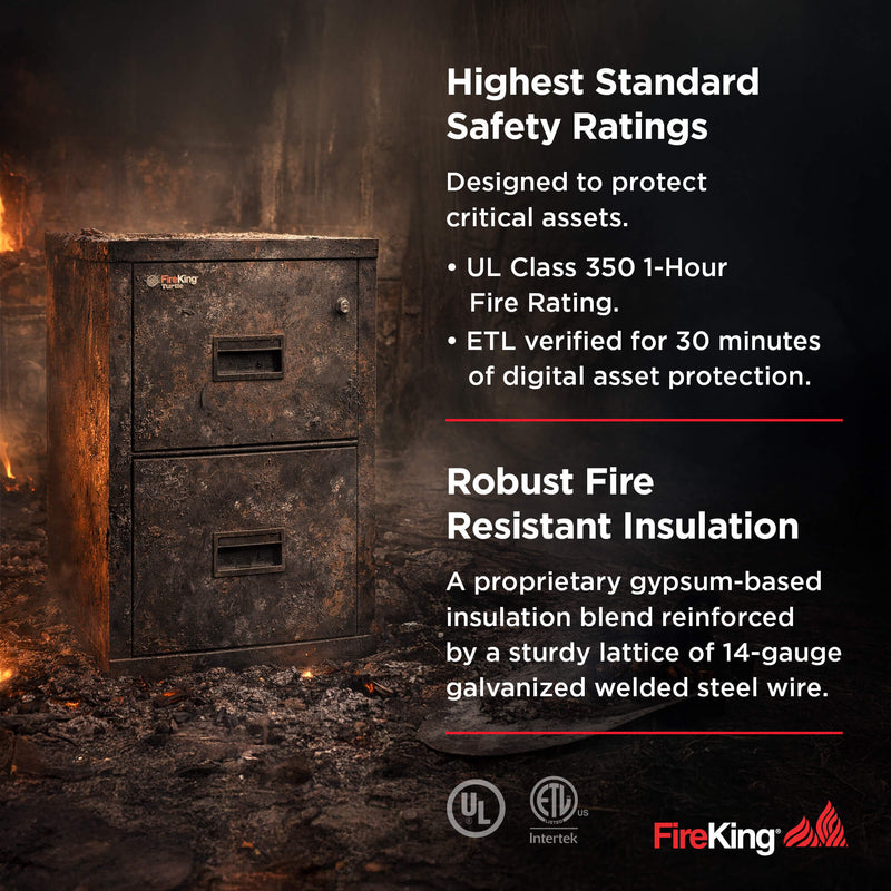 FireKing Turtle Series - Space Saving Vertical File Cabinet - 1-Hour Fire Rated - 2 or 4 Drawers - Multiple Colors