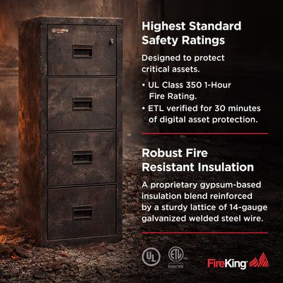 FireKing Turtle Series - Space Saving Vertical File Cabinet - 1-Hour Fire Rated - 2 or 4 Drawers - Multiple Colors