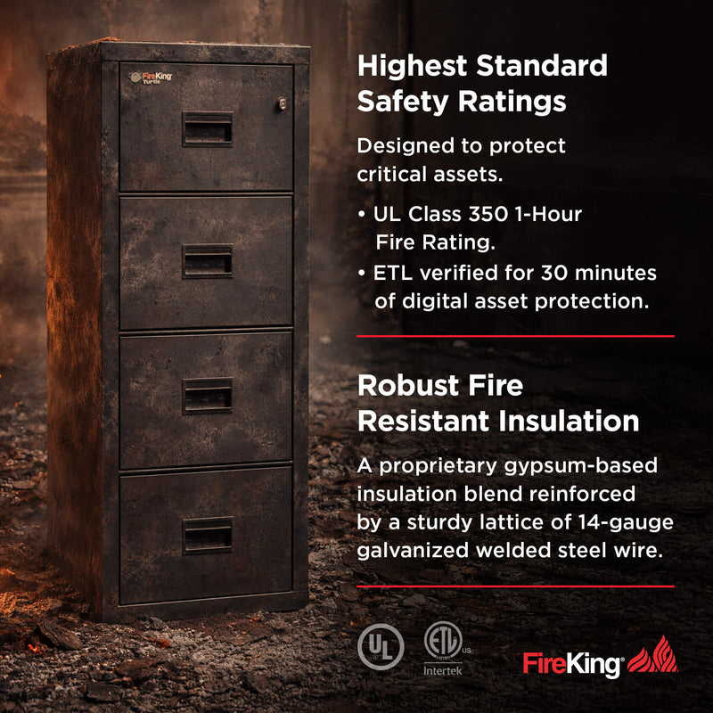 FireKing Turtle Series - Space Saving Vertical File Cabinet - 1-Hour Fire Rated - 2 or 4 Drawers - Multiple Colors