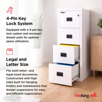 FireKing Turtle Series - Space Saving Vertical File Cabinet - 1-Hour Fire Rated - 2 or 4 Drawers - Multiple Colors