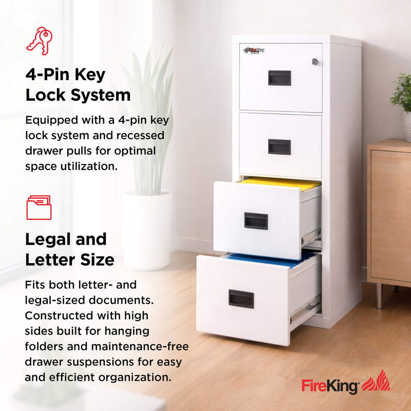 FireKing Turtle Series - Space Saving Vertical File Cabinet - 1-Hour Fire Rated - 2 or 4 Drawers - Multiple Colors
